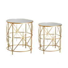 Mayco Wholesale Luxury Mirror Top Unique Accent Gold Metal Wire Side Table